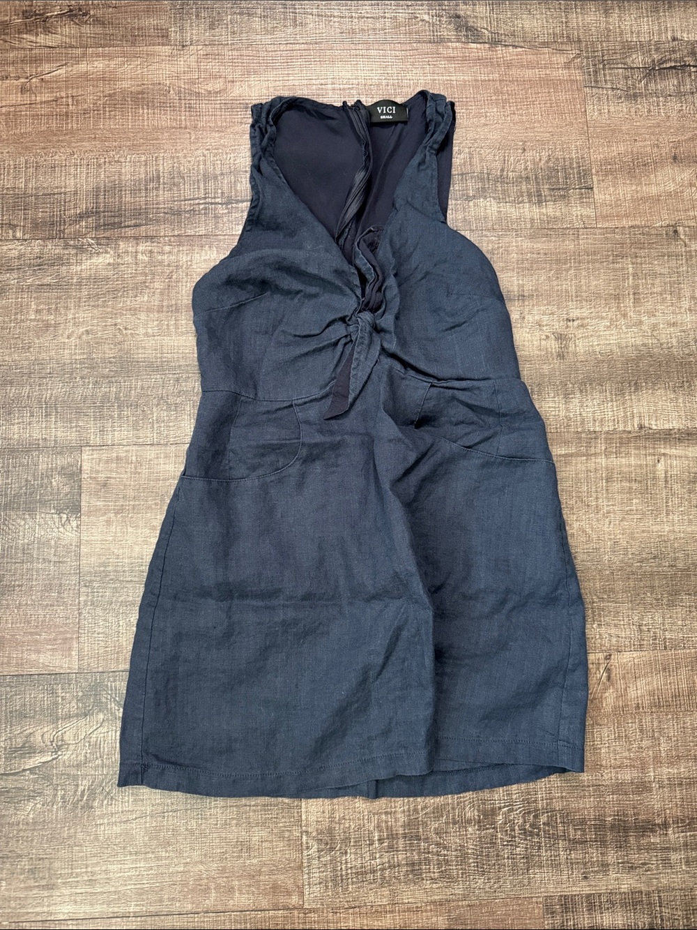 VICI Navy Twist-Front Sleeveless Mini Dress